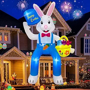 10 FT Easter Inflatables Outdoor Decorations, Sitting Inflatable Easter Bunny Blow up Yard Decorations with LED Lights, Bunny Easter Decoration Outdoor for Roof Yard