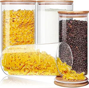 HomArtist Large Glass Flour and Sugar Containers 180oz x2 & 93oz x2 [Set of 4], Glass Food Storage Containers with Bamboo Lids, Glass Jar with Airtight Lid for Spaghetti Pasta,Rice,Cereal,Coffee, Oat