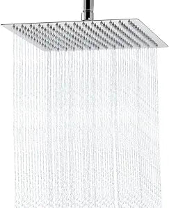 10 Inch Rain Shower Head Square, Ultra-Thin 304 Stainless, Ceiling or Wall Mount