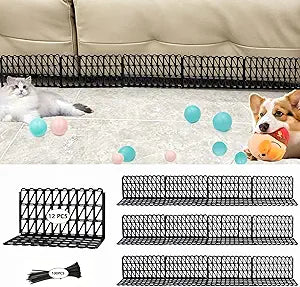 12 PCS Under Couch Blocker for Bed Furniture, Adjustable Plastic Under Bed Blocker for Dogs Pets Cats, Couch Blocker with with 100 Ties White Couch Barriers Stop Small Items Getting Under Bed