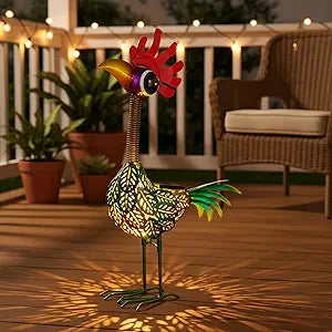 Outdoor Wacky Metal Rooster Garden Statue, Solar Wacky Rooster Yard Decor,Garden Decor for Outside,Solar Metal Chicken Statue for Patio,Porch,Yard,Lawn Ornament, Garden Chicken Gift