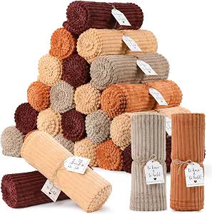 24 Pcs Terracotta Wedding Flannel Throw Blanket Bulk 50 x 60 Inch with to Have to Hold Card Striped Ribbed Soft Throw Blanket Lightweight Blankets for All Seasons Wedding Gifts Sofa Room(Terracotta)