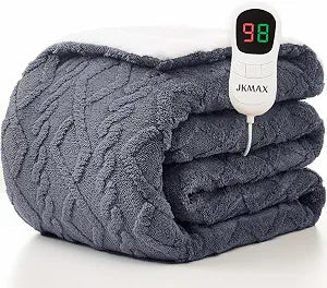 JKMAX Heated Blanket Full Size - Premium Soft Heating Electric Blanket, Fast Heating with 10 Heating Settings, 5 Time Settings, Machine Washable - Perfect for Winter & Cold Nights (72"x84", Grey)