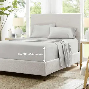 Comfort Spaces Extra Deep Pocket Sheets, King Cooling Sheets Fits Up to 24" Mattress, Moisture Wicking Coolmax, Soft, Colorfast Set, Cooling for Hot Sleepers, Grey 4 Piece