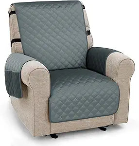 MCombo Waterproof Recliner Chair Cover, Velvet Non Slip Recliner Cover with Pockets, Furniture Protector Washable Recliner Slipcovers for Pets, Kids (Dark Grey, 1 Seat)