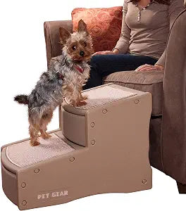 Pet Gear Easy Step II Pet Stairs, Camel, 2 Step | For Cats/Dogs up to 150 Pounds, Portable, Removable Washable Carpet Tread, No Tools Required