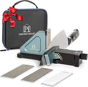 PATENTED ORIGINAL ADJUSTABLE ROLLING KNIFE SHARPENER KIT: Adjustable Height, 10 to 40 for 30 Angle Options, Removeable Diamond Plates with Travel Case - Kitchen Knife Sharpener