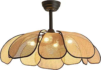 26 Inch Fandelier Rattan Ceiling Fans with Lights and Remote,Boho Black Chandelier Ceiling Fan for Dining Living Room,Bedroom,Kitchen,4-Light