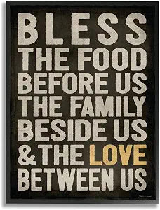 'Bless The Food Kitchen Dining Room Textured'| Framed Giclee Art