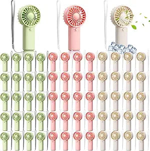 Rossesay 60 Pcs Mini Portable Fan Small Handheld Battery Operated Portable Personal Fans for Summer Travel Beach Indoor Outdoor Cooling Gift(Green, Pink, White)