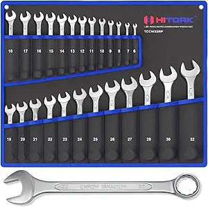 HITORK 25 Piece Metric Wrench Set (6-32 mm) CrV Steel Matt Finish with Polished Head 12 Point Box End 15 Offset Roll Up Pouch Durable Combination Wrench Set for Home, Garage & Auto Repair