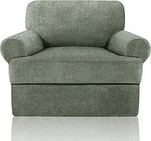 Sofa Cover 2 Pieces T Cushion Chair Covers with Arms Super Stretch Chair Slipcover for Living Room,Slip Cover Anti Slip Armchair Furniture Protector Pet Universal(Green, 1 Cushion)