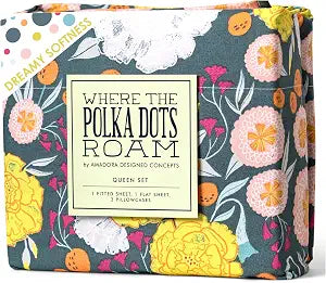 Where The Polka Dots Roam Dark Floral Sheets Queen Size, Super Soft Wrinkle Resistant Bedding Set for Boho Room D��cor, Premium Floral Printed Queen Bed Sheets for Girls, Teens and Master Bedrooms