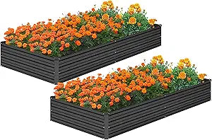 MGNO 2pcs 8x4x1FT Galvanized Raised Garden Bed-Outdoor Planter Box for Vegetables-Metal Garden Bed,Rectangle Planting Box for Herb,Flower,Black