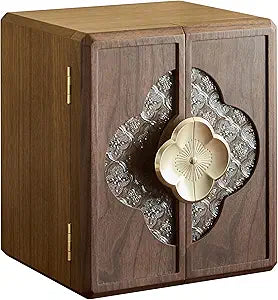 Double Door Jewelry Organizer, 5 Tiers Walnut Wood Jewelry Box with Begonia Flower Metal Handle, Large Storage Organizer for Women | 9.07"