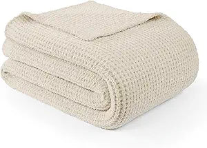 WDCOZY Ivory Waffle Throw Blanket for Couch Bed, Reversible Super Soft Plush Knitted Blanket, Lightweight Cozy Fuzzy Fluffy Warm Throw for Sofa Chair, Textured Blanket for Home Decor, Cream 50"x60"