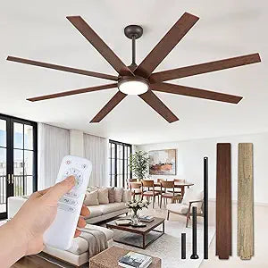 Fanbulous 74 Inch Ceiling Fans with Lights and Remote, Walnut Indoor/Outdoor Ceiling Fan with Quiet Reversible DC Motor, 6 Speeds, 3CCT, 8 Blades Large Ceiling Fan for Living Room Bedroom Patio