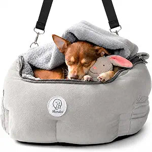 Orthopedic Dog Car Seat for Small Breeds | Original Calming Burrow Nest, Car Anxiety Relief, 6" Memory Foam Booster & Travel Bed, Multiple Safety Features, All Season