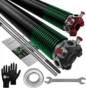 Pair of 1.75" Garage Door Torsion Spring Set Heavy Duty 5-Year Warranty with 1" Steel Bearing, Non-Slip Winding Bars, Gloves & Wrench Precision E-Coating for Replacement Min 30,000 Cycles 243x1.75x38