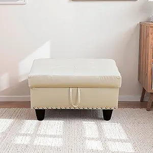 NicBex Storage Ottoman Upholstered Faux Leather Rectangle Ottoman with Storage Foot Stools Ottoman for Couch with Thicker Foam for Living Room, Bedrooms and Apartment, White