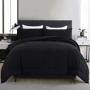DOWNCOOL Queen Comforter Set -All Season Queen Bed Set with 2 Pillow Cases-3 Pieces Bedding Sets Queen -Down Alternative Black Queen Size Comforter Sets(88"x92")