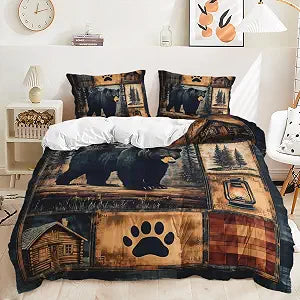 AILONEN Black Bear Duvet Cover Set King Size,Rustic Bear Bedding Set for Kids Boys Girls,Wildlife Themed Hunting Comforter Cover with 2 Pillowcases,3 Pieces