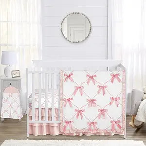 Sweet Jojo Designs 4-Piece Baby Crib Bedding Set (Pink Bows) for Girls, Infants/Nursery incl. Blanket, Fitted Sheet, Skirt, Diaper Stacker (Ruffles, Bow, Ballet Dancer, Ballerina Princess Collection)