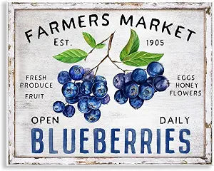 Farmers Market Blueberries, 11 x 14 Inch Mounted Print on Wall Plaque