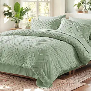 Anluoer Queen Comforter Set 7 Pieces, Beige Bed in a Bag Queen Bedding Sets