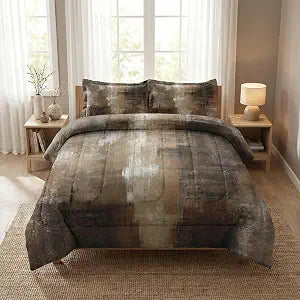 WeCozy King Size Comforter Set with 2 Pillowcases, Ombre Brown Grey Painting 3 Pcs Bedding for Kids and Adults, Contemporary Beige Soft Comforter Set for Bedroom Bed Decor