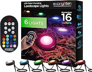 Enbrighten LED Ground Lights, 6 Path Lights, 50ft, Color Changing, Remote Control, Outdoor Path Lighting, 41012