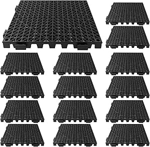 Tioncy 14 Pcs Bar Countertop Supplies Interlocking Mats 12 x 12 Inch Rubber Black Shelf Liners Bar Drying Coffee Non Slip Spills Mats for Bartending Home Cocktail Bars Restaurants