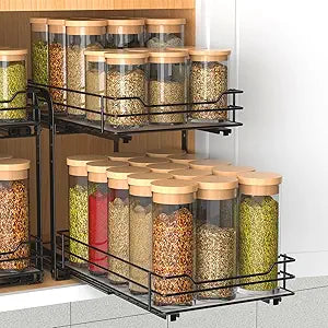 BOIVSHI Spice Rack, Pull Out Spice Racks Organizer for Cabinet, Height Adjustable Heavy Duty Metal Basket for Inside Cabinets & Pantry Closet (2 Tier,7.5''Wx10.5''Dx9.5''H)