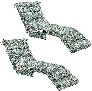 Kigley Outdoor Chaise Lounge Cushions with 3 Side Pocket 74.5 x 22 x 4.7 Inch Patio Chaise Lounge Cushion, Water-Repellent and Fade-Resistant Tufted Summer Replacement(2 Pcs,Cyan Paisley,Patterned)