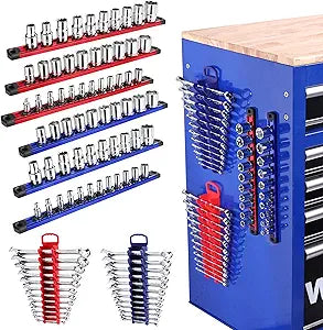 WORKPRO 8-Piece Magnetic Socket Organizer and Magnetic Wrench Organizer Set, 1/4", 3/8", 1/2" Drive Metric SAE Aluminum Alloy Socket Rail, Metric SAE Wrench Holder(Socket, Wrench not Included)