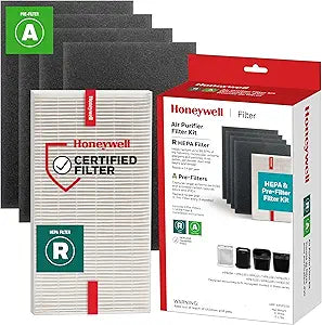 Honeywell HEPA Air Purifier Filter Kit Γ Includes 1 HEPA R Replacement Filter and 4 A Carbon Pre-Cut Pre-Filters Γ Airborne Allergen Air Filter Targets Wildfire/Smoke, Pollen, Pet Dander, and Dust