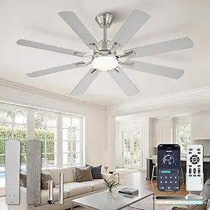 ZMISHIBO 52 inch Ceiling Fan with Light and Remote, 8 Blades Ceiling Fans with 20W LED Light, Quiet DC Motor, 6 Speeds, Stepless CCT & Dimmable, for Bedroom Living Room, Brushed Nickel