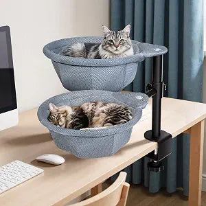virtulance Cat Desk Bed - 360 Rotating Cat Desk Perch for Multiple Cats - Soft Fabric Desk Nest Bed