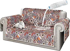 ALIECOM 100% Waterproof Loveseat Covers for 2 Cushion Couch Sofa Slipcovers Love Seat Couch Covers Washable Printed Non Slip Furniture Protector with Pockets for Dogs (Medium, Boho Gray)