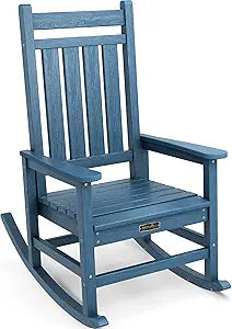 SERWALL HDPE Outdoor Rocking Chair, HDPE Rocking Chair for Adult, Blue