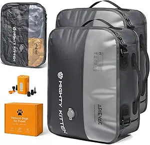 IKYWT Travel Vacuum Seal Bag with Pump, 21L Compression Packing Cube Kit with 270 Zipper, Reusable Waterproof Vacuum Storage for Carry-On & Small Checked Luggage (2-Pack)