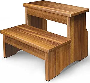 FANATU Wooden Two Step Stool, Heavy Duty 2-Step Ladder for Adults & Kids, Supports up to 450lbs for Kitchen, Bathroom or Bedside Use (Acacia Wood)