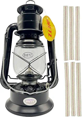 Light of Mine - Dietz #30 Little Wizard Black Oil Lantern Bundle Including 6-Pack of 100% Cotton 5/8" Replacement Wick Strips (#30, BLK)