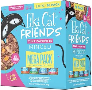 Tiki Cat Friends Tuna Favorites Variety Pack, High Protein & High Moisture Wet Cat Food Mega Pack for Adult Cats, 2.8 oz. Can (36 Count)