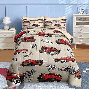 Nesker Twin Comforter Set with Sheets, 5 Pieces Rad Race Car Bedding