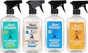 Aunt Fannie's Cleaning Spray Variety Pack, Lemon All Purpose Vinegar, Glass & Window, Bathroom, and Wood Surface Cleaner, 16.9 oz each, Pack of 4