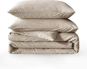 BFS HOME Linen Duvet Cover Full Size - Soft Breathable Cotton Linen Blend, 3-Pieces Bedding Set with 2 Pillowcases, Stonewashed Texture, Khaki, All-Season Comfort