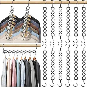 12 Pack Space Saving Hangers for Clothes, Sturdy Metal Hangers Heavy Duty Magic Clothes Space Saver Hanger Organizer with 360 Swivel Hook, Closet Organizers and Storage Dorm Room Essentials Black