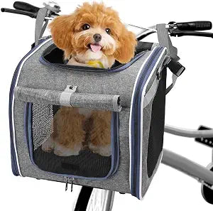 Dog Bike Basket, Expandable Foldable Soft-Sided Dog Carrier, Bike Dog Carrier with Internal Storage Pocket, Dog Backpack Carrier Safe and Easy for Small Medium Cats and Dogs (Grey)