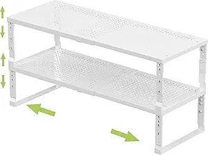 Jojocross Expandable Adjustable Stackable Kitchen Organizer, Spice Rack,Metal Pantry Storage Shelves Racks,Counter Shelf for Cabinets, Countertop, Cupboard(2 Packs/Large/White)